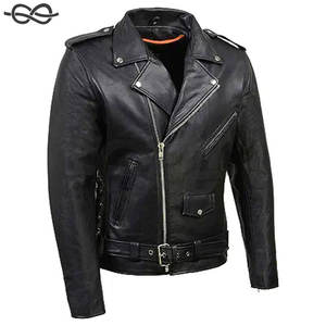 Veste de moto classique noire pour hommes en cuir de vachette de qualité supérieure avec laçage latéral à col montant Durabilité Style intemporel pour motards - Product Image 1