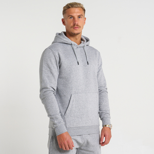 Wholesale OEM Customized Casual Cotton Blended Fleece Men's Pullover Light Grey <b>Hoodies</b> <b>Lightweight</b> Design Solid Color Winter - Product Image 2