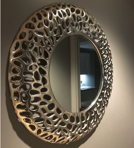 Marco de Espejo de Pared de Aluminio Pulido con Acabado Níquel, Diseño Redondo, Tamaño Grande, para el Estilo de su Hogar - Product Image 1