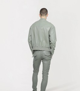 Chaqueta de Piel de Oveja Genuina Verde Mineral para Hombre, Chaqueta Bomber con Cierre, Corte Ajustado, Cuello Alto, Ecológica, Transpirable, para Invierno - Product Image 2