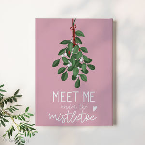 Pink Mistletoe 'Meet Me Under' Modern Wood <b>Frame</b> Canvas Christmas Decor Factory Price - Product Image 3