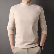 Conception de logo personnalisé OEM hommes double face velours T-Shirt demi-col haut à manches longues solide polyvalent bas chemise tricotée - Product Image 6