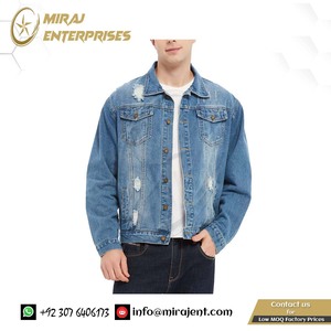 Chaqueta de camionero de mezclilla para hombre Chaqueta de mezclilla azul ajustada para motocicleta rasgada desgastada Abrigo productos de alta calidad - Product Image 4