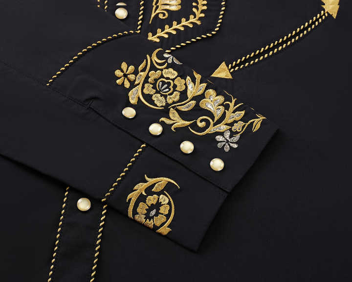 Men's Western Cowboy Shirt Long Sleeve Slim Fit Embroidered Fashion Shirts