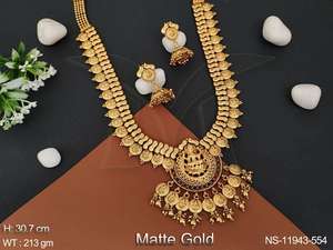 South Design Wedding Wear Belle pièce de monnaie Temple Bijoux or mat créateur polonais bijoux de mode temple long collier ensembles - Product Image 6