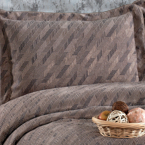 Guzide Julia Earth Color 4-Piece Striped 100% Chenille Woven Anti-Dust Mite Anti Pull Washable King Size <b>Bedspread</b> <b>Set</b> - Product Image 2