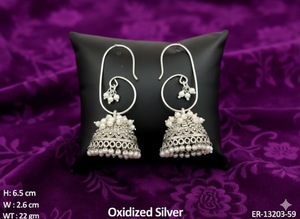 Fancy Style Party Wear Oxidised <b>Silver</b> <b>Jhumka</b> Earrings Beautiful Antique Design Perfect for Weddings Festivals and Casual Wear - Product Image 4
