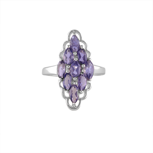 Shah Gems Women's Luxury Natural Iolite Gemstone <b>Ring</b> in 925 Sterling <b>Silver</b> for Everyday Wear Marquise Oval Cut Inlay Setting - Product Image 1