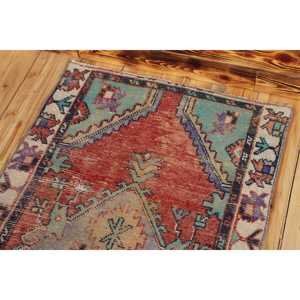 Turkish Small Rug, 2,4x4,5 ft Vintage Rug, <b>Red</b> <b>Wool</b> Rug - Product Image 5