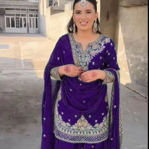 Último diseñador Heavy Faux Georgette bordado secuencia trabajo Sharara traje de alta calidad paquistaní Sari Salwar para fiestas - Product Image 3