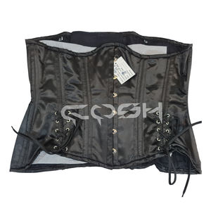 Plus <b>Size</b> Underbust Steel Boned <b>Black</b> Satin Corset With Bottom Laces Decoration - Product Image 1
