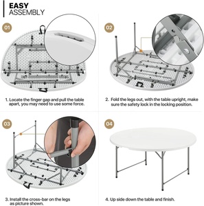 Mesas plegables redondas de HDPE de alta calidad <span class=keywords><strong>para</strong></span> restaurante, cena, evento, fiesta, matrimonio, mesa plegable de plástico portátil redonda blanca - Product Image 3