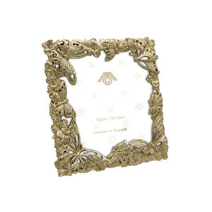 Cadre photo de luxe haut de gamme en alliage de zinc doré, rectangulaire 5"X5", écologique, motif papillon/fleur, cadeau Marufung - Product Image 3