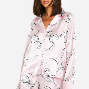 Vêtements de nuit confortables et vêtements de nuit pour femmes Verser soie tissu de haute qualité femmes Multi Design léger respirant Rib Rob - Product Image 4