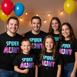 T-shirt coordinata per la festa di famiglia Spider Groovy Aunt, magliette promozionali abbinate - Product Image 1