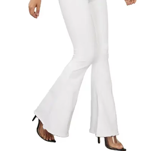 New Factory Offer Custom Fashionable High Waist <b>Dark</b> <b>Blue</b> Hot Selling Women Baggy <b>Denim</b> <b>Jeans</b> Flared Trousers - Product Image 1