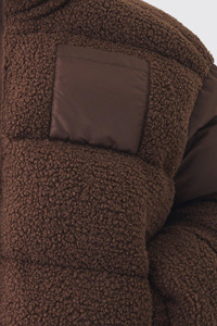 Nouveauté, blouson à col entonnoir Borg & nylon avec logo personnalisé en chocolat, veste coupe-vent matelassée en duvet pour hommes, hiver - Product Image 5