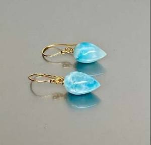 Gran calidad Larimar 10mm forma redonda conjunto de bisel de piedras preciosas lisas 925 pendientes colgantes de plata esterlina hechos a mano hermosa joyería - Product Image 2