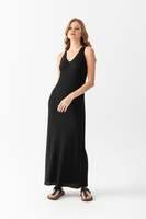 Robe longue décontractée pour femme, col en V, style robe de bal, tricotée, élégante, sans manches, respirante, côtelée, haute qualité, services OEM personnalisables