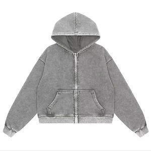 Men's Custom Embroidered 100% Cotton Waterproof Fleece <b>Zip</b>-<b>Up</b> Oversized <b>Cropped</b> Winter <b>Hoodies</b> High Quality - Product Image 1