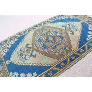 Alfombra Turca Vintage, Alfombra Pequeña de 1.9x3.6 pies, Alfombra Persa Azul - Product Image 1