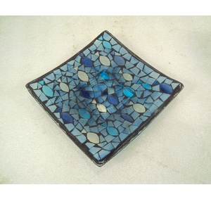 <b>Red</b> Color Mosaic Finished Glass Taper Plate Round Shape Taper <b>Candle</b> Holder Plate For Home Dining Table Party Decorative - Product Image 5