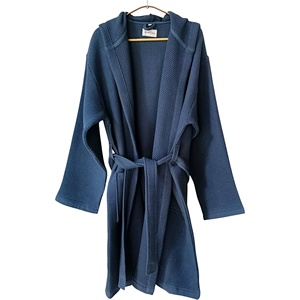 Japanese <b>Waffle</b> Stonewash Turkish Bathrobe Navy, 100% Cotton - Product Image 3