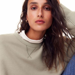 Sudaderas con logotipo personalizado de lana Lisa para mujer y niña, sudadera con hombros caídos, sudadera para mujer, Sudadera con cuello redondo - Product Image 1