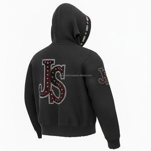 Sudadera con capucha de invierno gruesa Unisex, forro polar pesado 450 GSM, cremallera completa, logotipo de letra JS, estilo bordado de diamantes de imitación, sudaderas básicas - Product Image 5