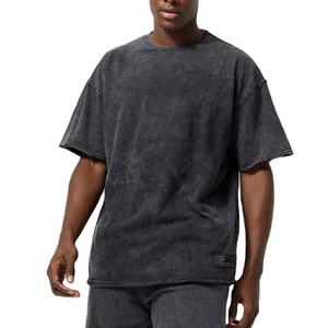 Camiseta de punto Vintage de gran tamaño personalizada para hombre, cuello grueso de peso pesado, 240 GSM lavado ácido, estampado ácido lavado a la piedra, manga corta - Product Image 1