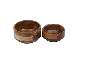 Vente en gros 100% Service de table en bois naturel fait à la main écologique 2 bols 2 verres 2 cuillères 2 assiettes Maison Hôtel Utilisation alimentaire - Product Image 2