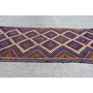 Alfombra de 5.9x12.8 pies, Alfombra Turca Vintage, Alfombra de Lana Roja y Azul Estilo Suroeste - Product Image 3