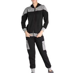 Color Block Negro Gris Cargo Bolsillos Estilo Conjunto de dos piezas Ropa casual Ropa de calidad superior Hecho Mujeres Jogging Wear Chándales - Product Image 6