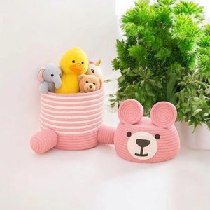 Teddy Shaped <b>Storage</b> Hamper Handmade Cotton Rope Toy Basket for Kids & Nursery <b>Storage</b> Playroom Basket - Product Image 1