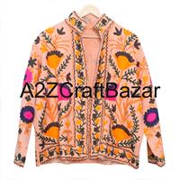Chaqueta Bomber Suzani Boho Elegante para Mujer, Tejida a Mano, Transpirable, Ecológica, con Patrón Floral, 100% Algodón, Bordada para Invierno