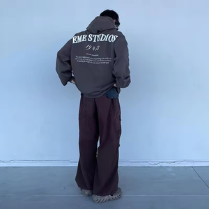 Sweat à capuche en éponge française 100% coton épais pour homme Streetwear surdimensionné avec strass et logo personnalisé Pull imprimé en 3D 2025 - Product Image 4
