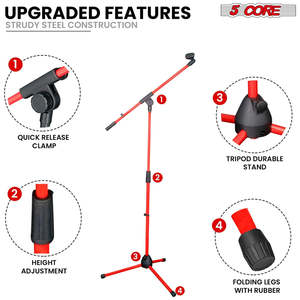 5 Core Mic Stand Floor Height Adjustable <b>Tripod</b> Microphone Stands w Extending Telescoping Boom Arm - Product Image 5
