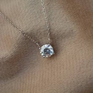 Classic Round Cut <b>Moissanite</b> Pendant with 925 Sterling Silver Dainty Chain Round Cut <b>Moissanite</b> <b>Necklace</b> - Product Image 1
