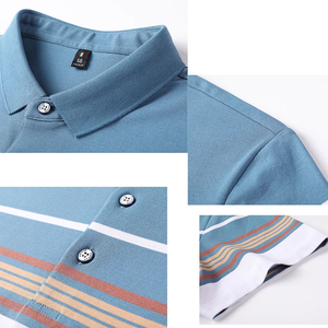 100% Cotton, Short Sleeve, Anti-wrinkle, Men's <b>T</b>-<b>shirts</b> Polo Men's Polo <b>Shirt</b> Casual Classic Striped with Turn Down <b>Collar</b> Oem - Product Image 4