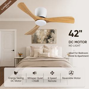 42 Inch Wood <b>Ceiling</b> Fan No <b>Light</b> Modern Bedroom Electric DC Motor with <b>Remote</b> <b>Control</b> Low Profile Flush Mount for Hotel Use - Product Image 1