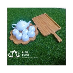 Plateau de service en bois de bambou pour fruits, snacks, thé, gâteaux, soucoupes avec rectangle rond, bord fin et plus de forme en bambou - Product Image 4