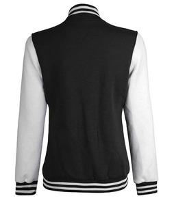 Vente en gros Prix bon marché Vêtements décontractés vierges couleur noire Cou côtelé Rayures Baseball Collage Plus Size Varsity Jackets - Product Image 6
