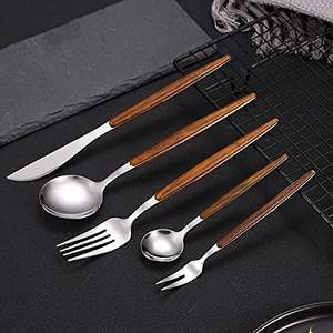 Juego de Cubiertos de Metal chapado en oro de nuevo estilo con mango delgado de madera para el hogar y la boda Vajilla Juegos de cubiertos para comer - Product Image 5