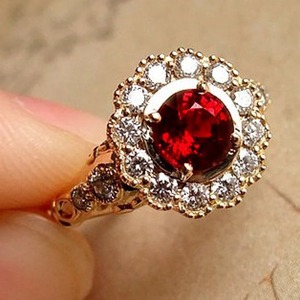 Anillo de compromiso de granate redondo de Plata de Ley 925 hecho a mano estilo Vintage banda de boda diamante perla conjunto de perlas 14K pureza de Metal - Product Image 1
