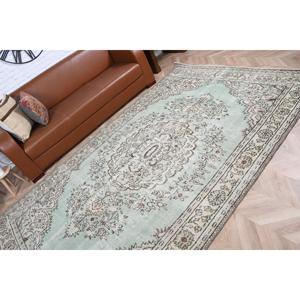 Tapis vintage 6,1x9,9 pi (186x303 cm), tapis turc vert à pois - Product Image 5