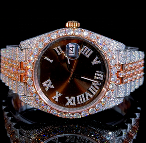 Two Tone Luxury Miyota Mechanical VVS Moissanite Diamond Analog <b>Watch</b> Stainless Steel Band Roman Numeral Date Function HipHop - Product Image 1