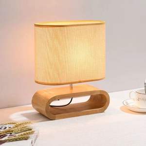 Elegant Wooden Table <b>Lamp</b> with Textured Base Fabric Shade <b>Warm</b> Ambient Lighting Perfect Accent for Modern Home Decor - Product Image 2