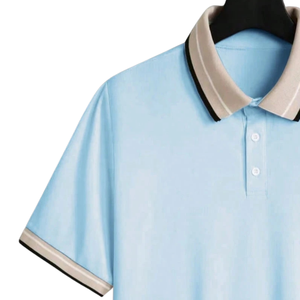 Polo Azul Claro para Hombre, Manga Corta, Cuello y Puños en Contraste, Cierre de Botones, Corte Regular, Ropa Deportiva para Golf y Uso Diario de Verano - Product Image 3