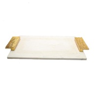 Plateau de service en marbre avec poignée en métal au design de feuille d'or pour la décoration de table Nouvelle arrivée de Offre Spéciale de luxe moderne et fantaisie
