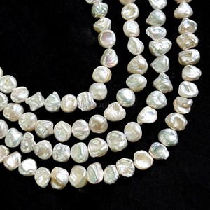 Perles de culture d'eau douce baroques naturelles, perles de forme ronde, blanches, 9-10 mm, Keshi, authentiques, de haute qualité, perles de forme ronde, 15 pouces - Product Image 1